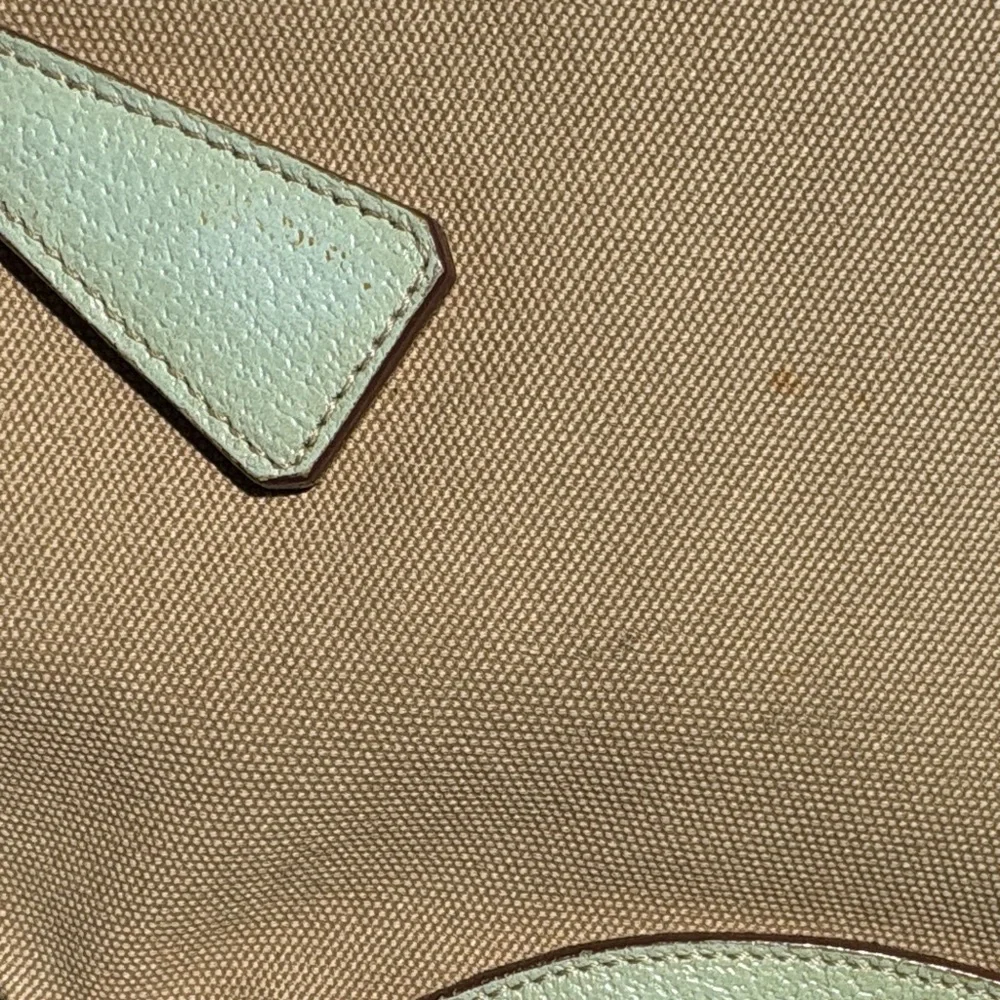 Prada Tan Canvas Shoulder Bag with Sage Green Trim